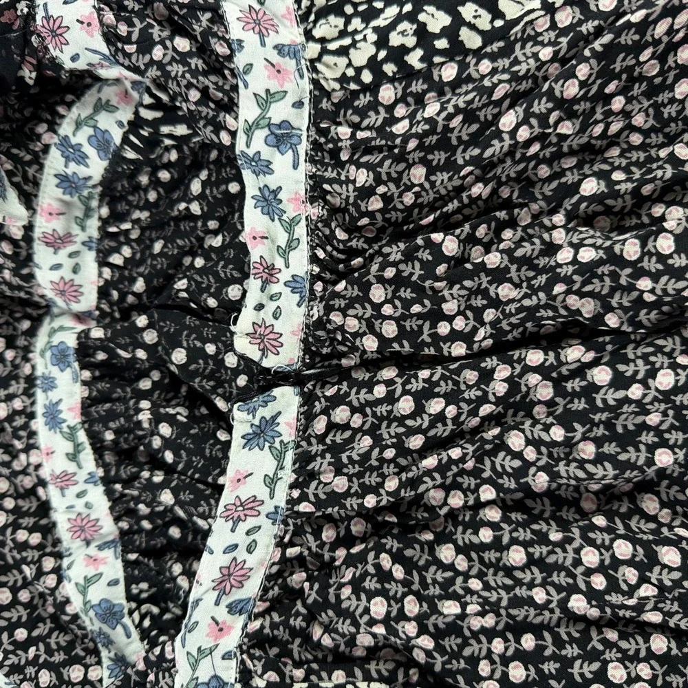 FREE PEOPLE Yesica Floral Ruffle-Trim Maxi Dress Womens Size 8 Black Combo